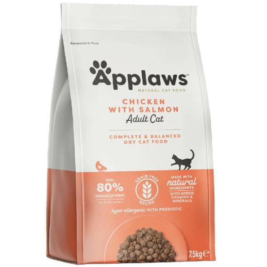APPLAWS Grain Free Adult – hrană uscată fără cereale pentru pisici adulte, cu pui și somon, 7,5 kg